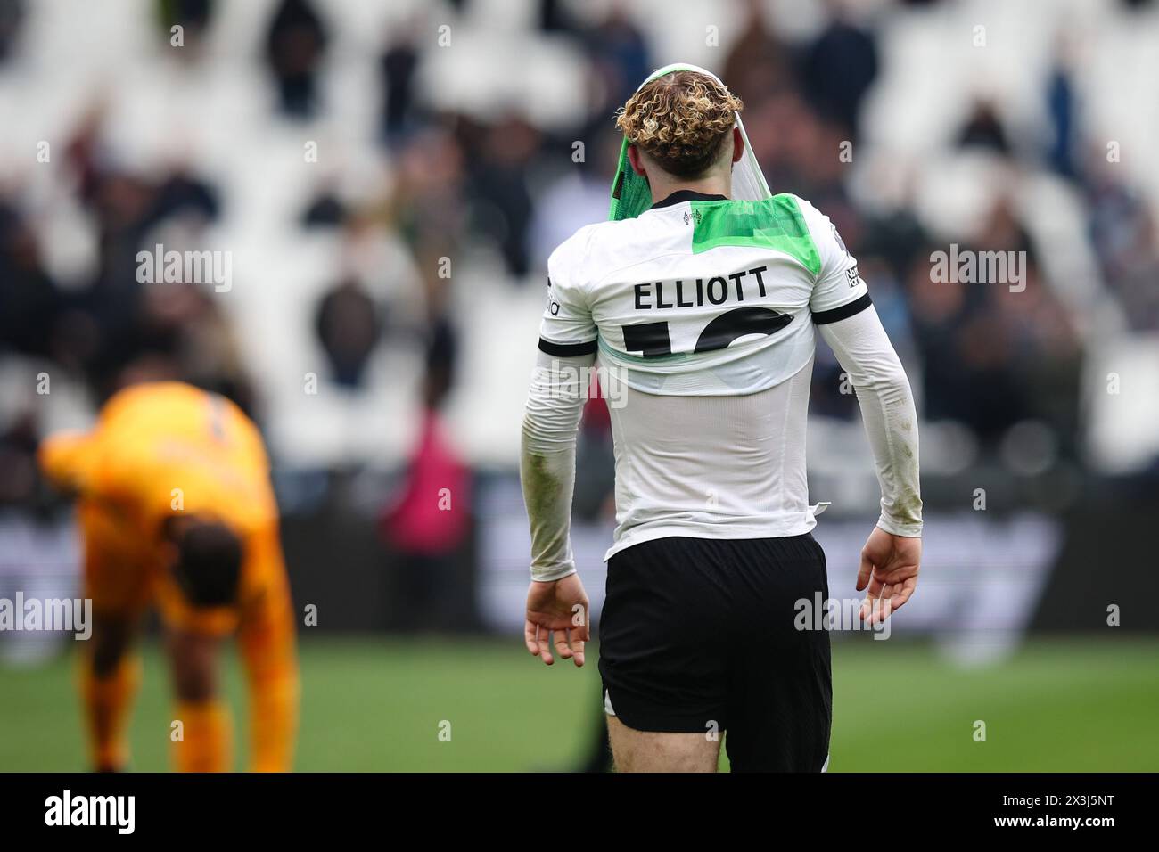 LONDON, Großbritannien - 27. April 2024: Harvey Elliott aus Liverpool reagiert nach dem Spiel der Premier League zwischen West Ham United FC und Liverpool FC im London Stadium (Credit: Craig Mercer/Alamy Live News) Stockfoto