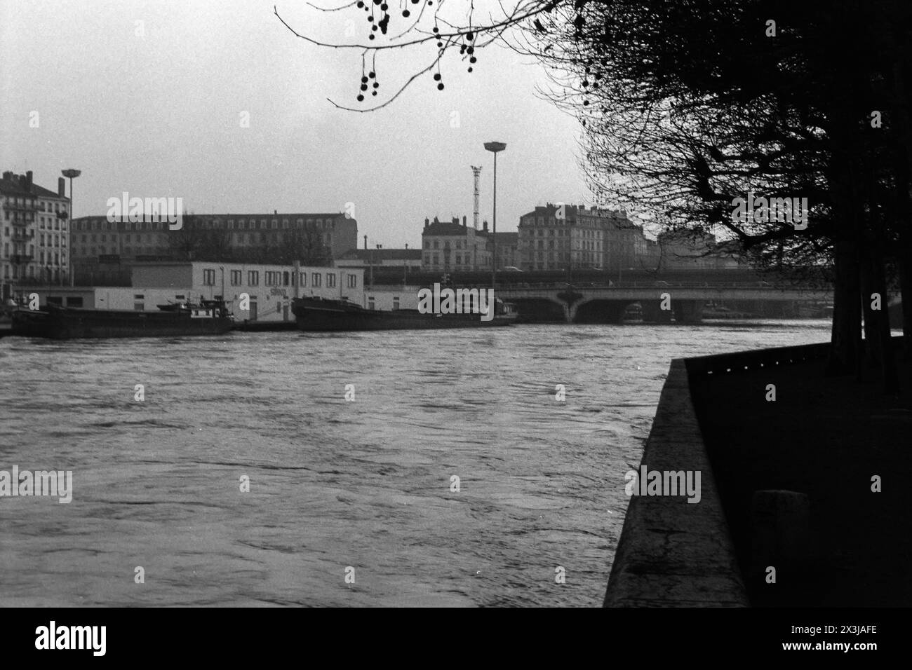 Hochwasser der Saone, Rhone, Region Rhone-Alpen, Frankreich, Archiv 1978 Stockfoto