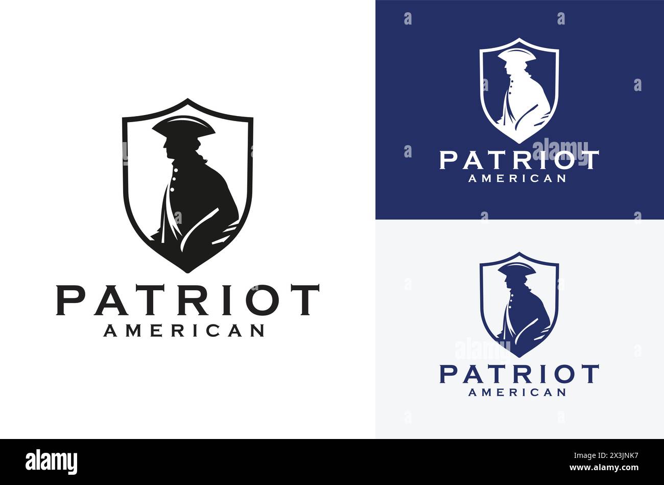 Silhouette des amerikanischen Patriot Soldiers in Verteidigungsschildform Symbol Design Vintage Illustration Design Stock Vektor