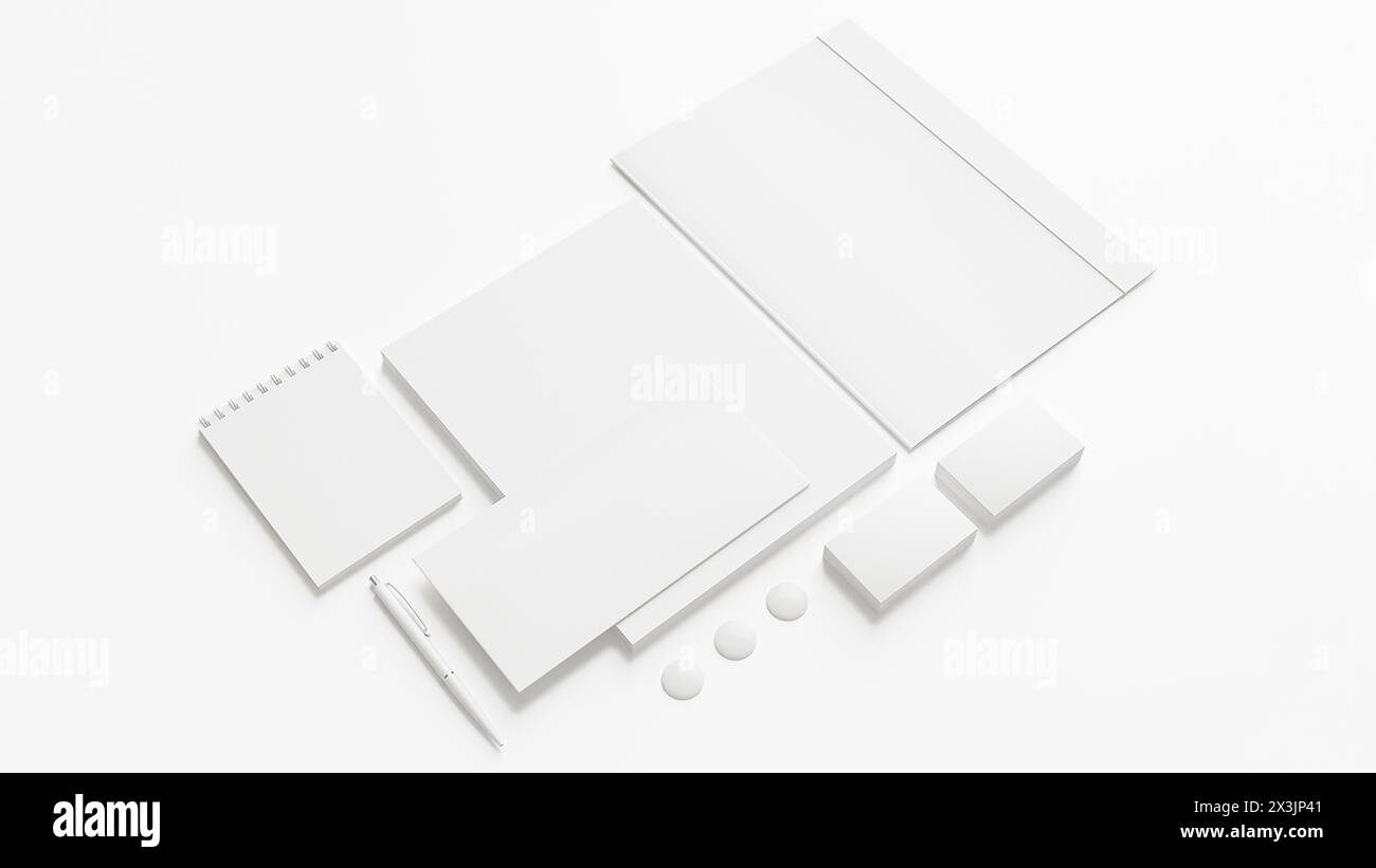 Visual Brand Identity Mockup 3D Rendering auf isoliertem Hintergrund Stockfoto