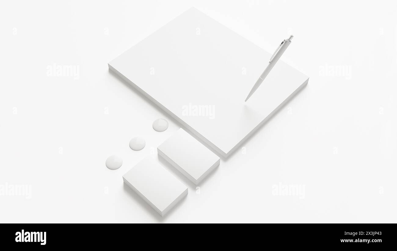 Visual Brand Identity Mockup 3D Rendering auf isoliertem Hintergrund Stockfoto