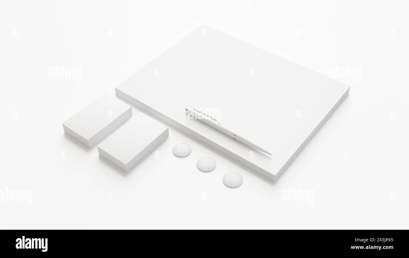 Visual Brand Identity Mockup 3D Rendering auf isoliertem Hintergrund Stockfoto