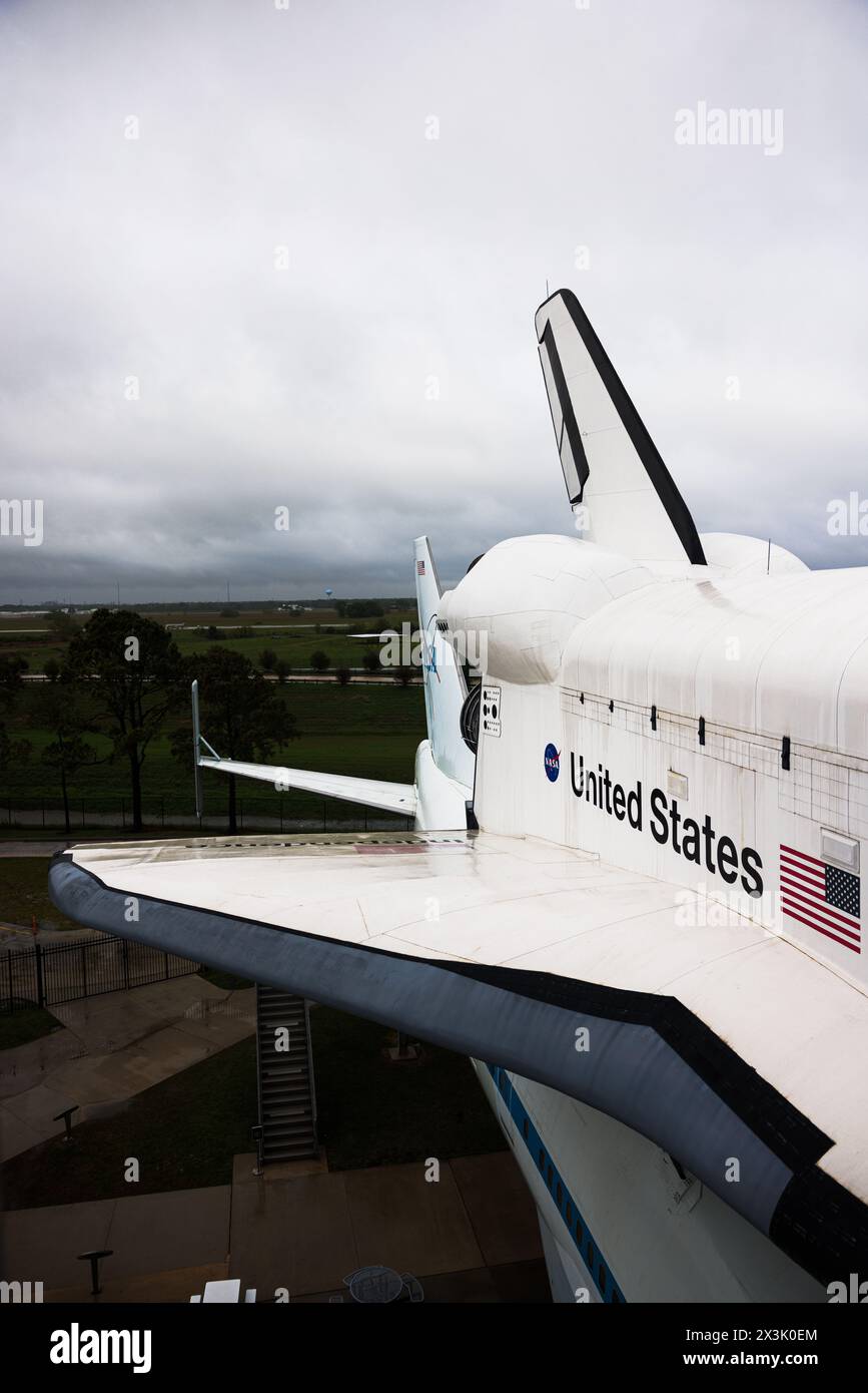 Space Shuttle bei bewölktem Wetter, johnson Space Center, houston, texas Stockfoto