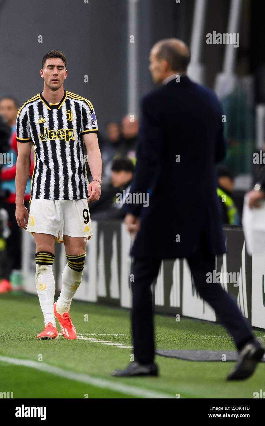 Turin, Italien. 27. April 2024. Während des Fußballspiels der Serie A zwischen Juventus FC und AC Milan. Quelle: Nicolò Campo/Alamy Live News Stockfoto