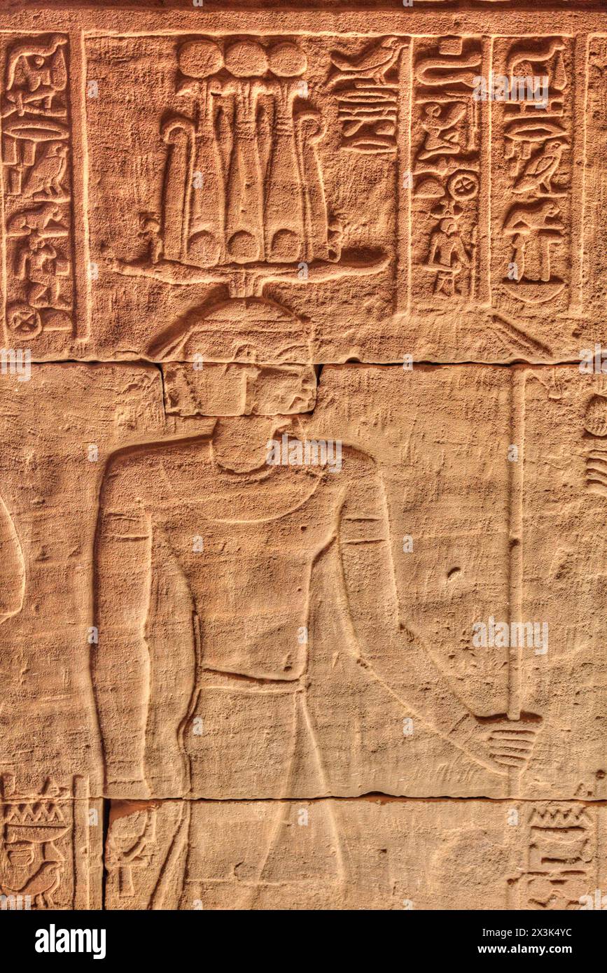 Bas Reliefs, Beit al-Wali Tempel, Kalabsha, UNESCO-Weltkulturerbe, in der Nähe von Asha, Ägypten Stockfoto