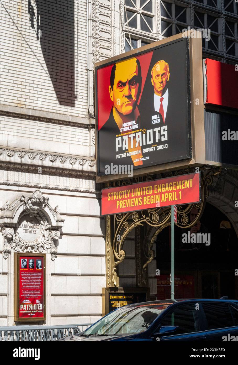 Ethel Barrymore Theatre Marquee am Times Square mit „Patriots“, New York City, USA 2024 Stockfoto