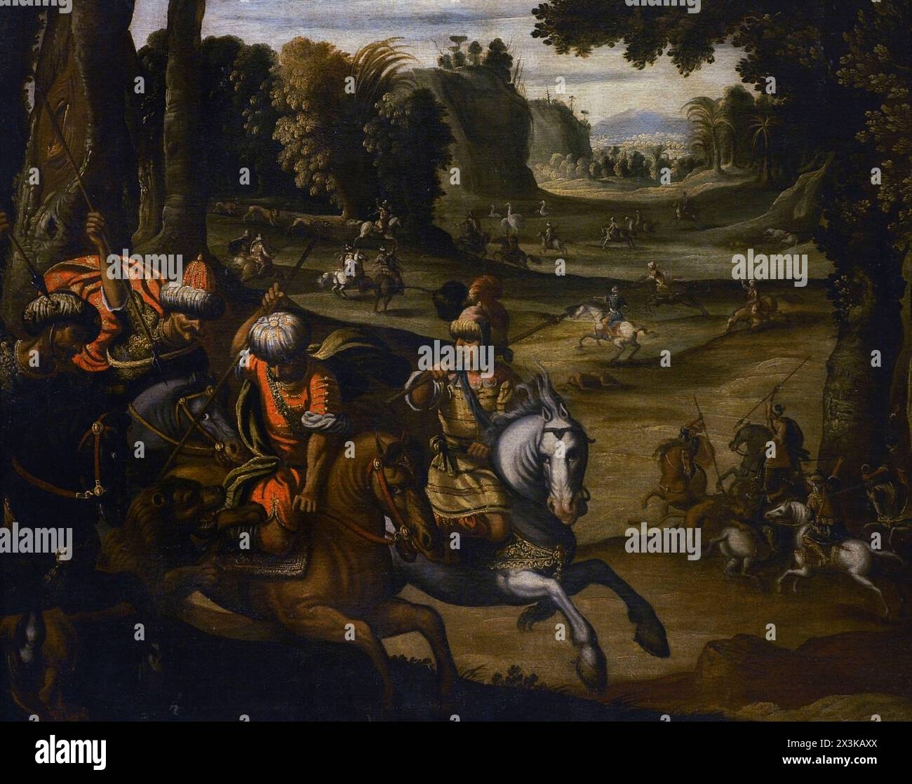 Jagdlandschaft. Gemälde Juan de la Corte (ca. 1585-1662) zugeschrieben. 17. Jahrhundert. Öl auf Leinwand. Museum von Santa Cruz. Toledo. Spanien. Autor: Juan de la Corte (ca. 1585-1662) zugeschrieben. Spanischer Maler flämischer Herkunft. Stockfoto