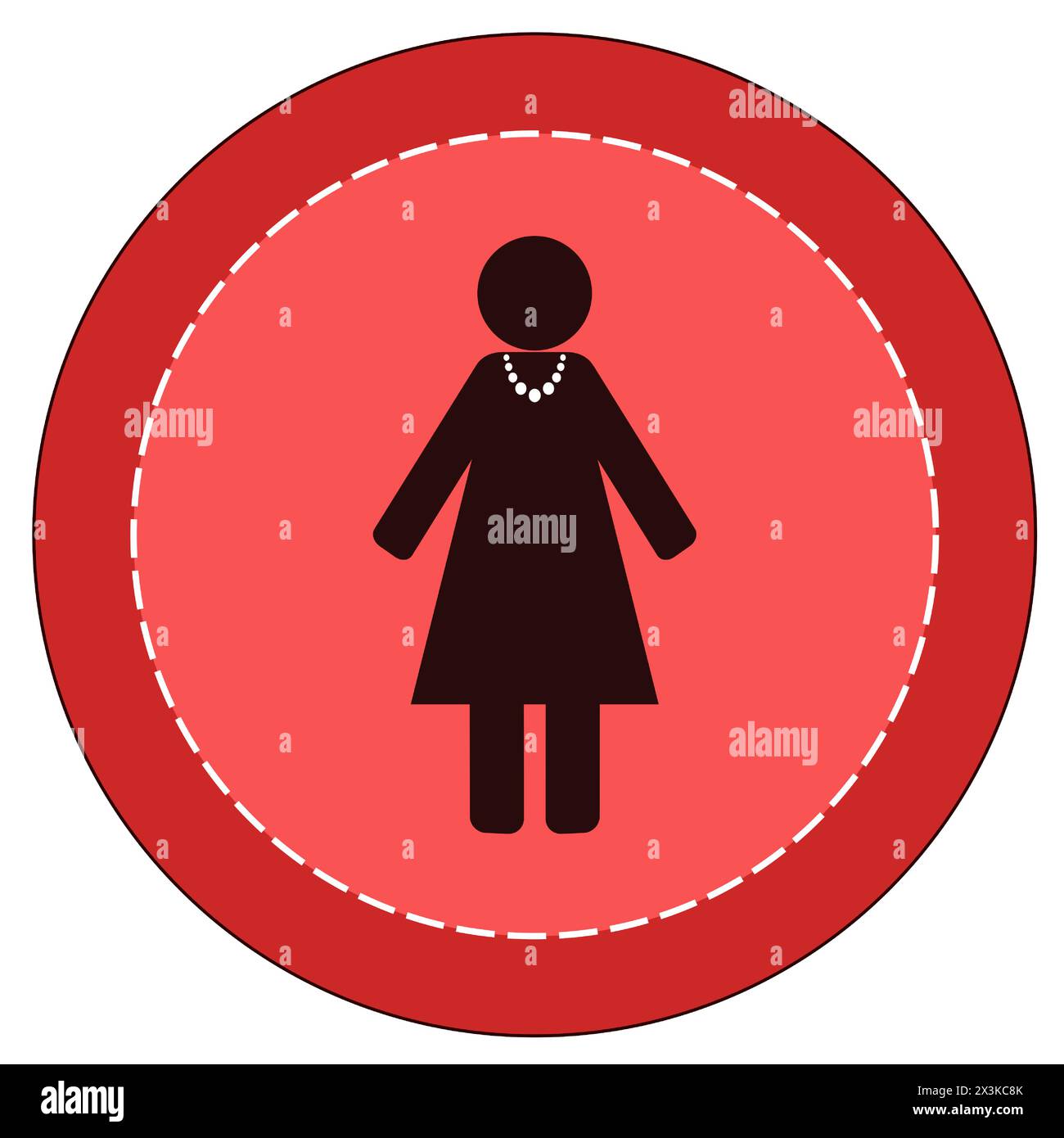 Die Figur einer Dame mit weißen Perlen in einem roten Kreis mit einem dunkelroten Rand Stock Vektor