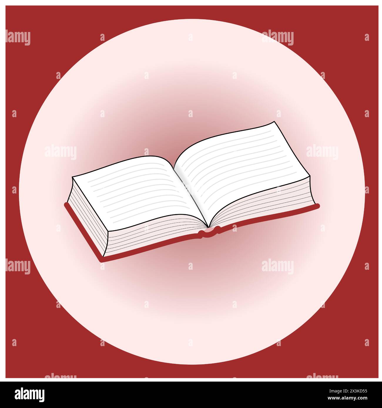 Das offene Buchsymbol mit rotem Umschlag in rotem Kreis und quadratischem Rahmen Stock Vektor