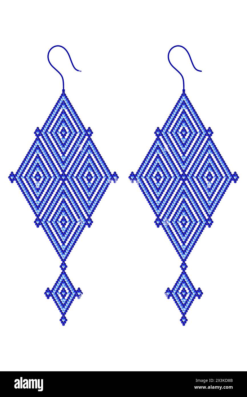 Zwei blaue Ohrringe aus Rauten in einer Kombination aus Hell- und Dunkelblau, die aus 3D-Würfeln bestehen Stock Vektor
