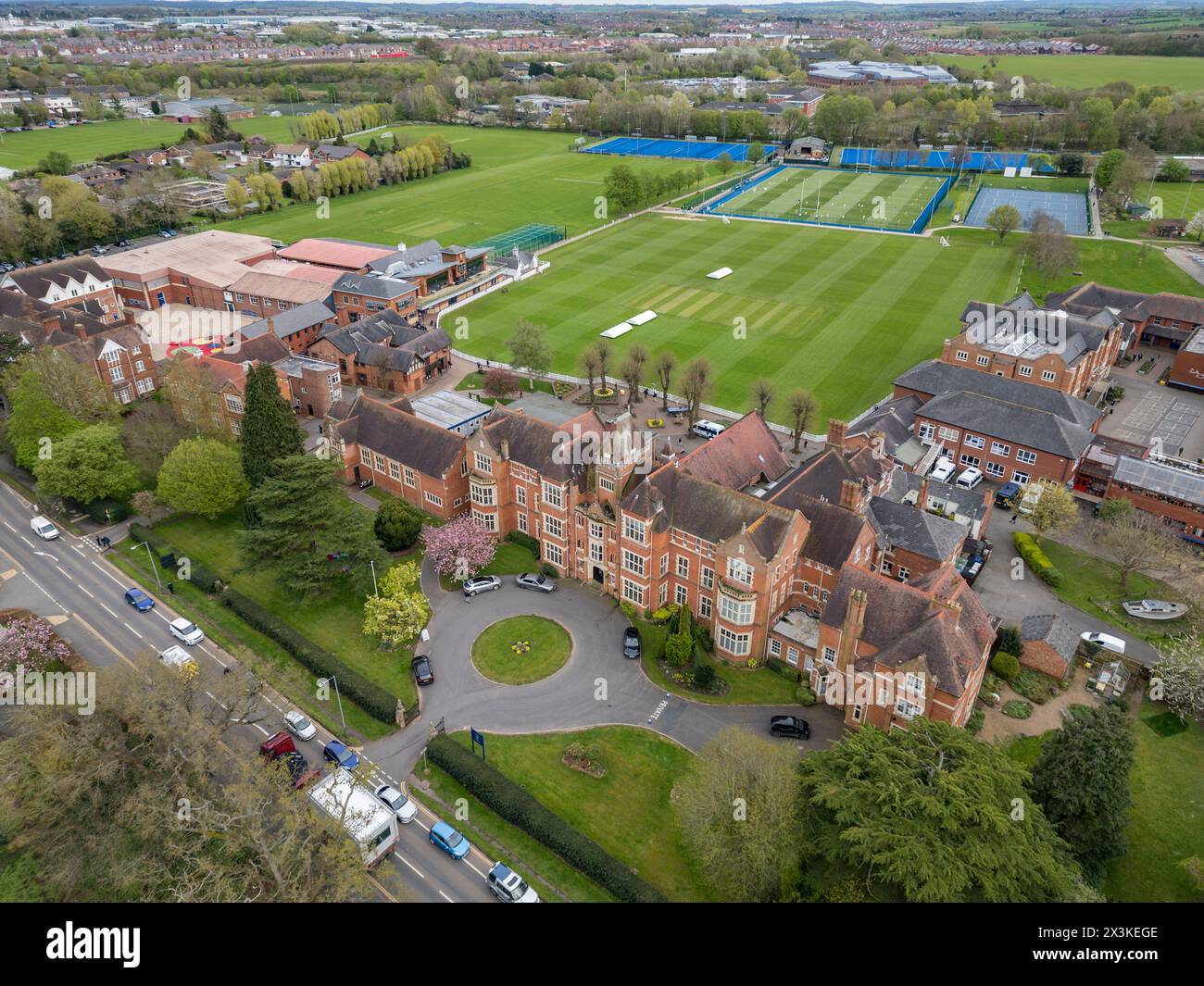 Luftaufnahme der Warwick School, Warwick, Warwickshire, Großbritannien. Stockfoto