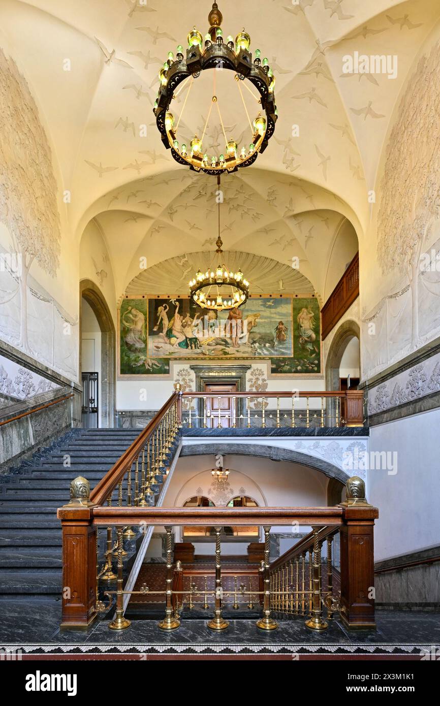 Kopenhagen, Dänemark - 17. Juli 2023: Kopenhagen Town Hall Interior. Historisches Rathaus in Dänemark. Innengebäude der Halle Kobenhavns Stockfoto
