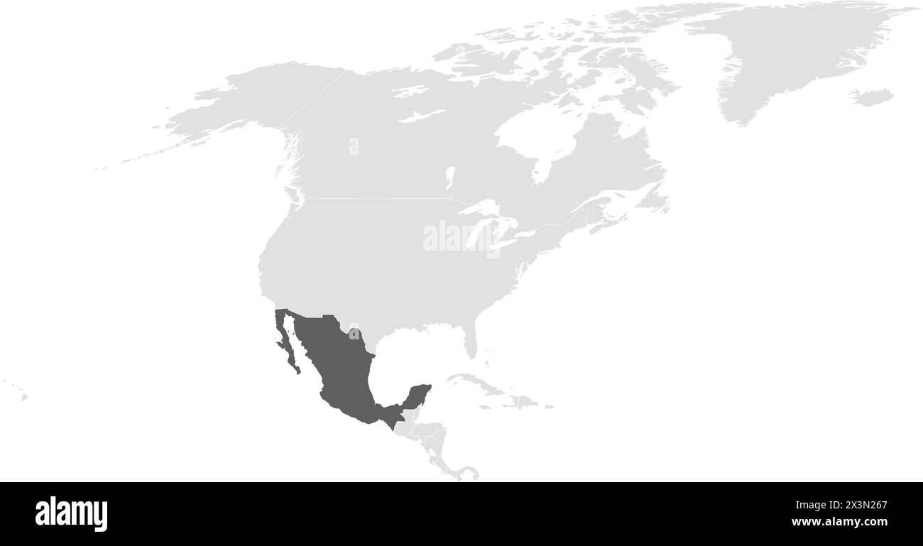 Dunkelgraue Karte von MEXIKO in hellgrauer Karte des nordamerikanischen Kontinents Stock Vektor