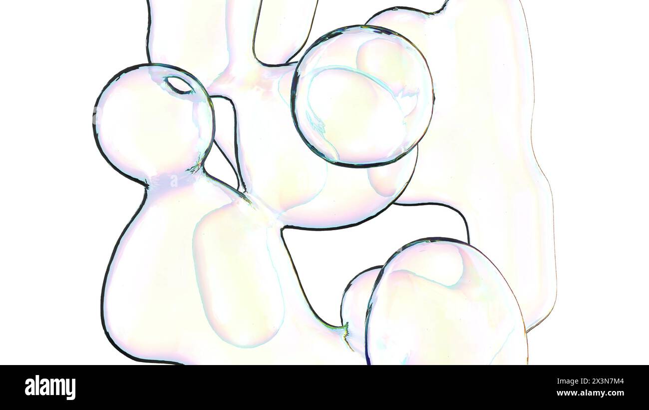 Metaball 3d mehrfarbiger Hintergrund flüssige weiße Form 3D-Rendering Stockfoto