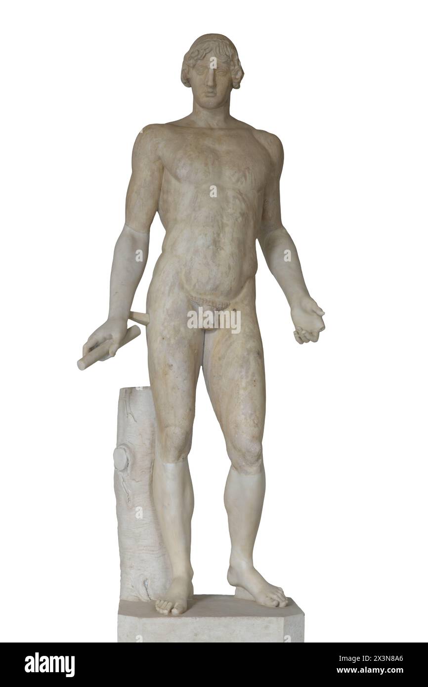 Apollo Omphalos – antike römische Marmorkopie einer griechischen Original-Bronzeskulptur 480–460 v. Chr., die Apollo, den griechischen Gott der Musik, Medizin und darstellt Stockfoto