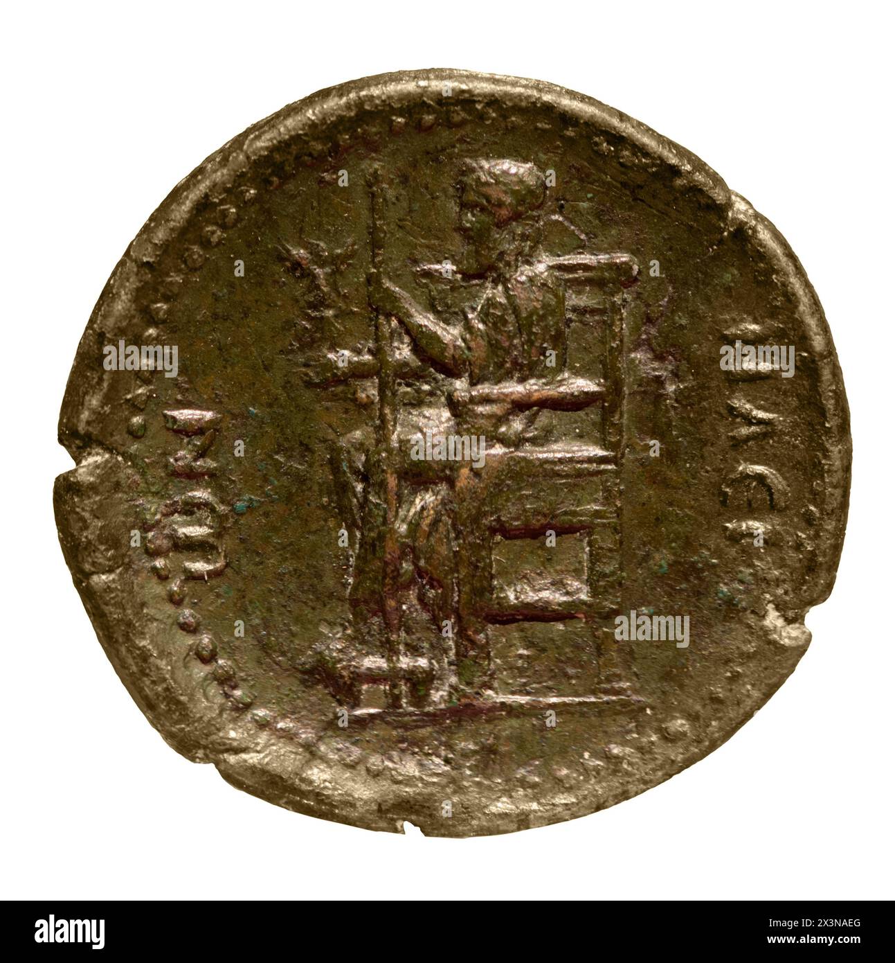 Zeus in Olympia, Darstellung auf Münze nach Skulptur von Phidias oder Pheidias - altgriechischer Bildhauer, Maler und Architekt. Stockfoto