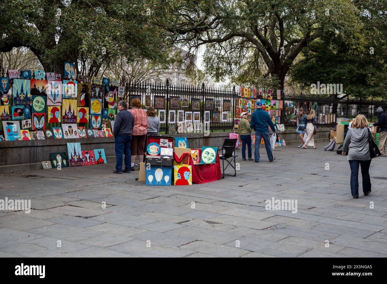 French Quarter, New Orleans, Louisiana.  Kunstwerk zum Verkauf am Jackson Square. Stockfoto