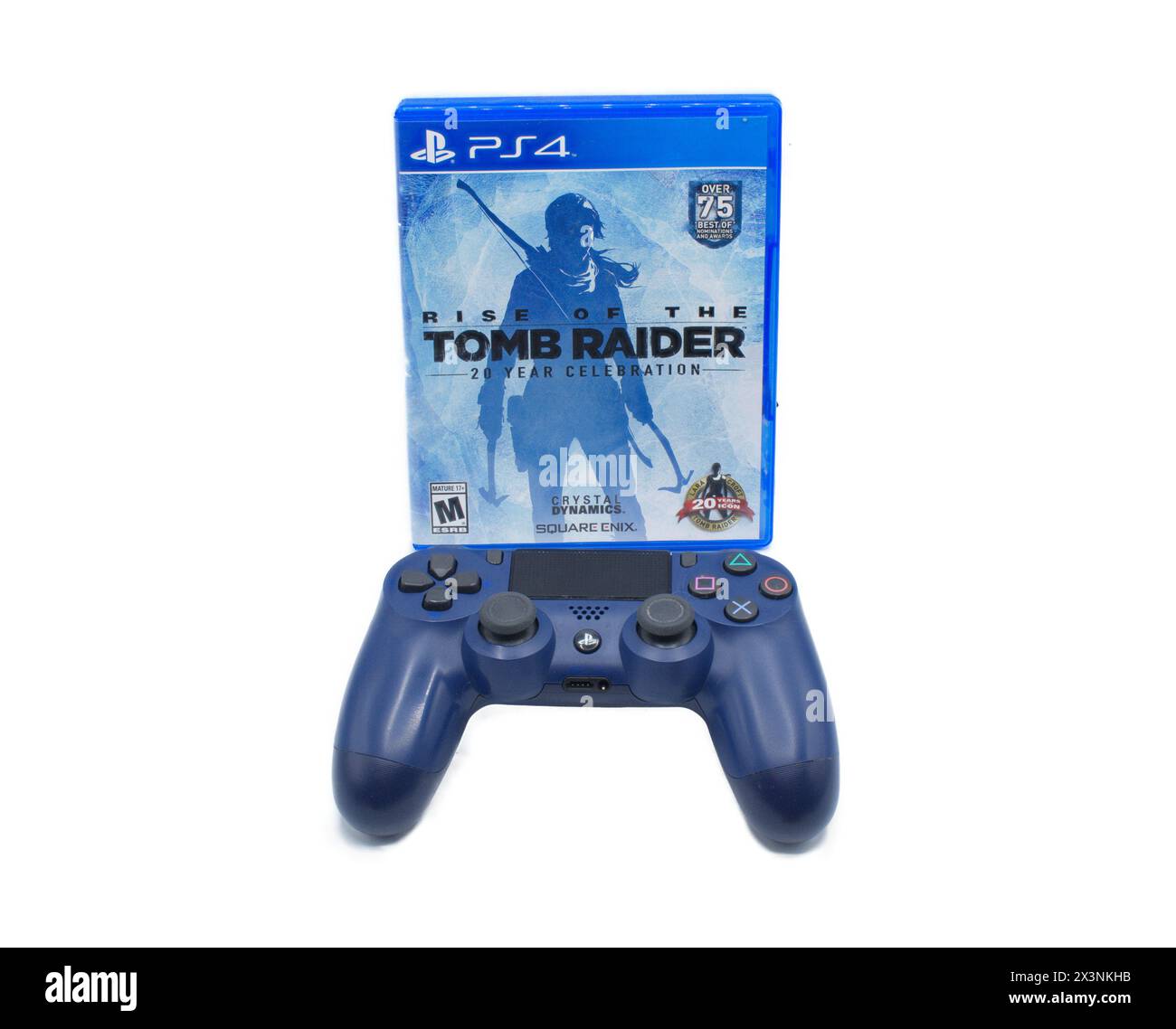 Ocala, FL 4-27-2024 Rise of the Tomb Raider 20 Jahre Feier Videospiel von Crystal Dynamics auf Sony PlayStation Four 4 Konsole mit Lara Croft auf c Stockfoto