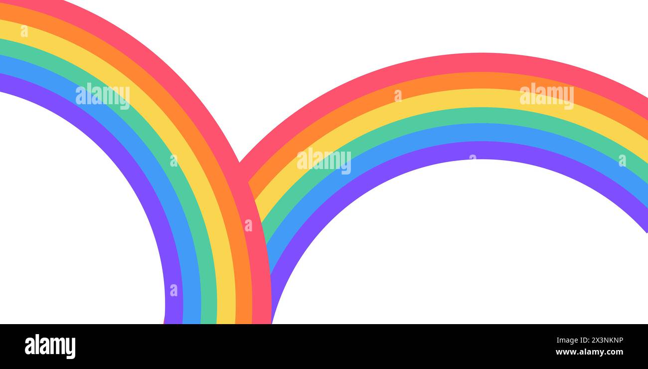 Flache, breite Regenbogenform. Halbkreis, helle Spektrumfarben. Buntes Streifenmuster. Hintergrund. Vektorabbildung Stock Vektor
