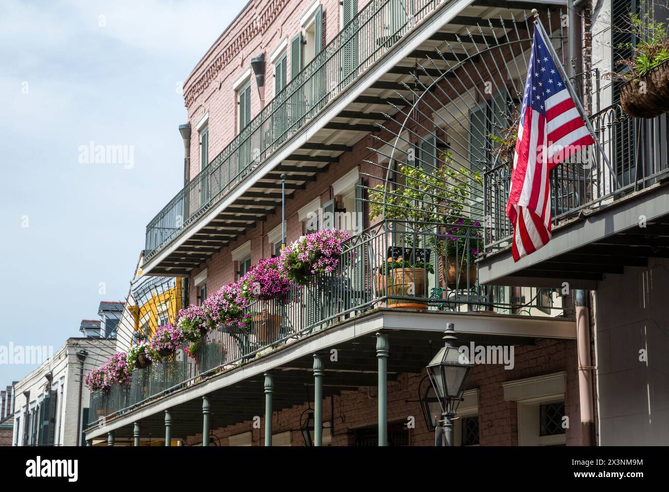 New Orleans, Louisiana. Blumen auf dem Balkon, French Quarter, Stockfoto