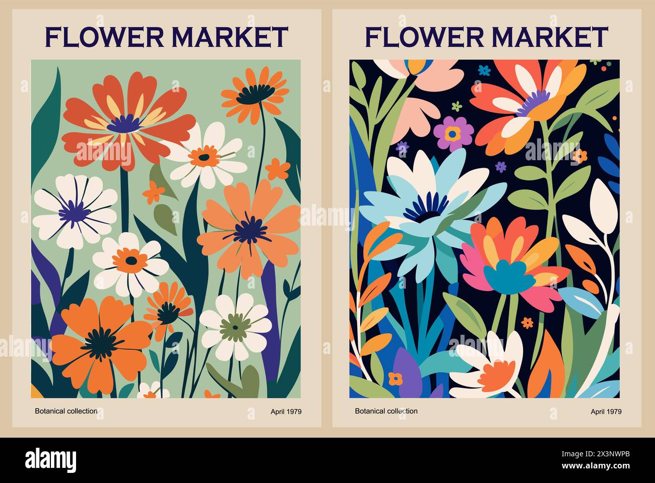 Set abstrakter Poster für den Blumenmarkt. Stock Vektor