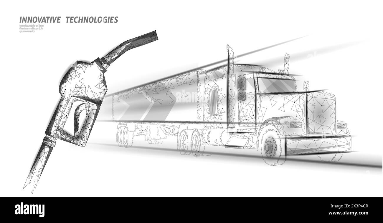 Abstrakter Lkw mit niedrigem Poly-Transport. Lastwagen Lieferwagen schnelle Lieferung Logistik. Polygonale weiße Schnellstraßen Industrie internationaler Transport Stock Vektor