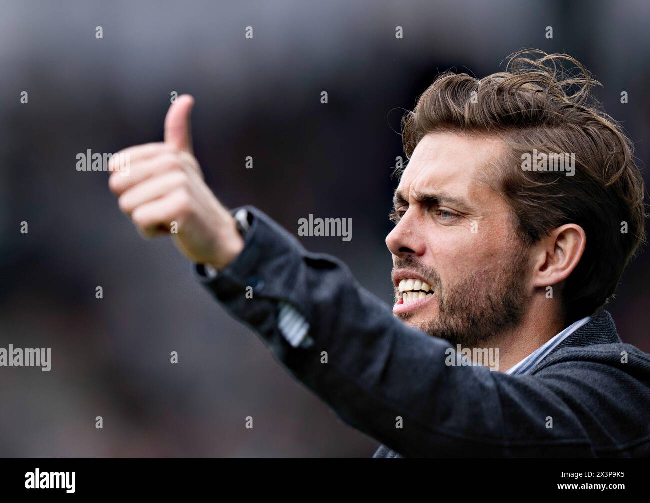 Viborgs Trainer Jakob Poulsen im Superliga-Spiel zwischen Viborg FF und Randers FC in der Energi Viborg Arena am Sonntag, 28. April 2024. (Foto: Henning Bagger/Ritzau Scanpix) Stockfoto