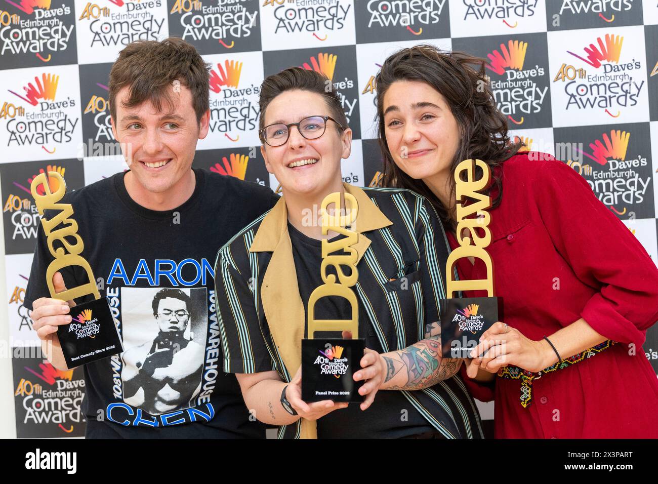Gewinner Sam Campbell, Sian Davies und Lara Ricote bei den 40. Dave's Edinburgh Comedy Awards, Edinburgh Festival Fringe 2022, UK Stockfoto