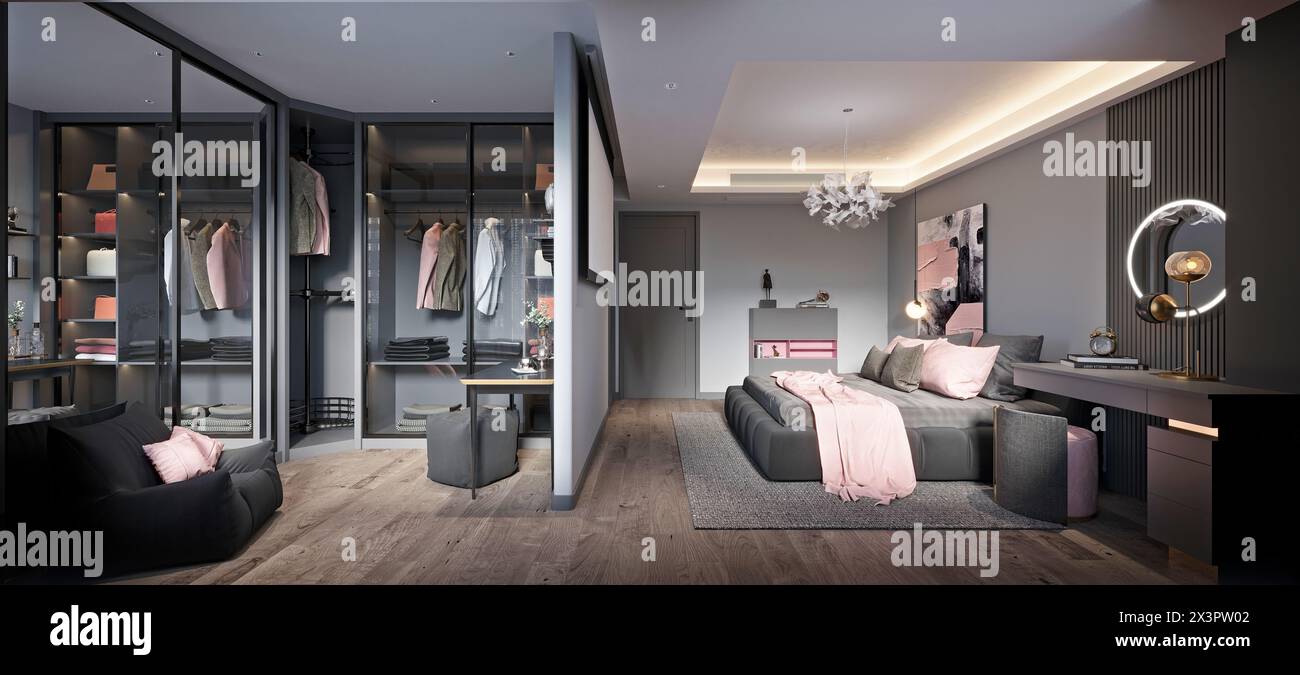 3D-Render von Luxus Hotel Zimmer Stockfoto