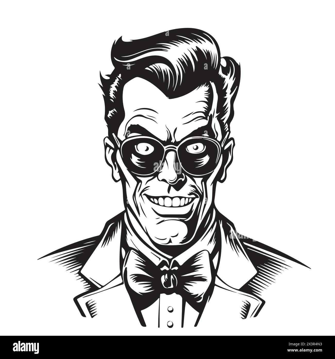 Konturzeichnung eines Zeichentrickmannes mit Brille. Konturzeichnung eines Zeichentrickmannes in Brille mit Emotionen im Gesicht. Doodle-STYLE Stock Vektor