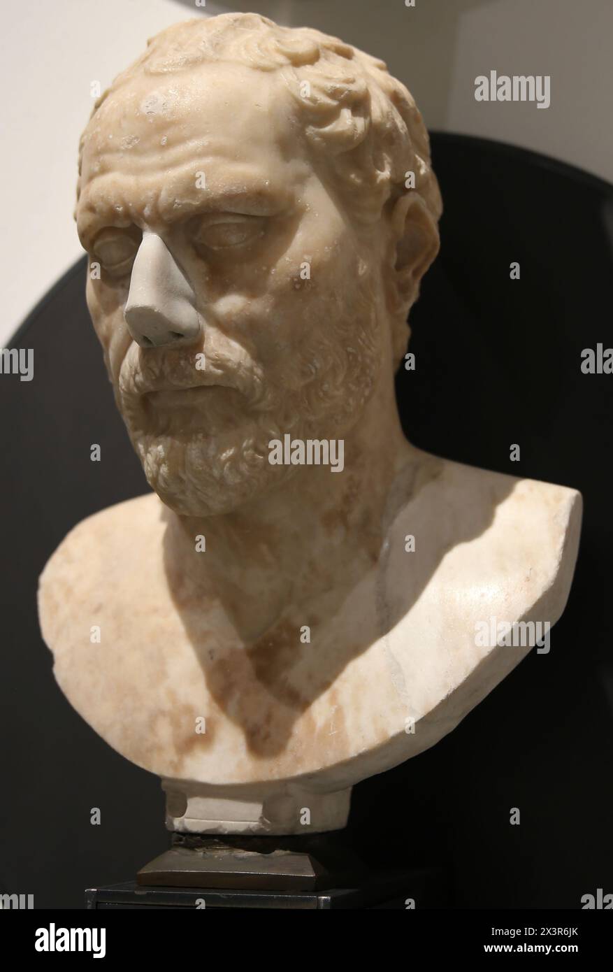 Demosthene. (384-322 V. CHR.). Griechischer Politiker und Redner. Ende des 1. Jahrhunderts bis Anfang des 2. Jahrhunderts n. Chr. Pentellischer Marmor. Archäologisches Museum. Turin. Stockfoto