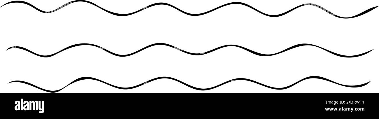 Symbole für Meereswellen oder Wasserströmungen. Handgezeichnete einfache Linien. Seesturm Scribble. Vektorillustration im Doodle-Stil isoliert auf weißem Hintergrund. Stock Vektor