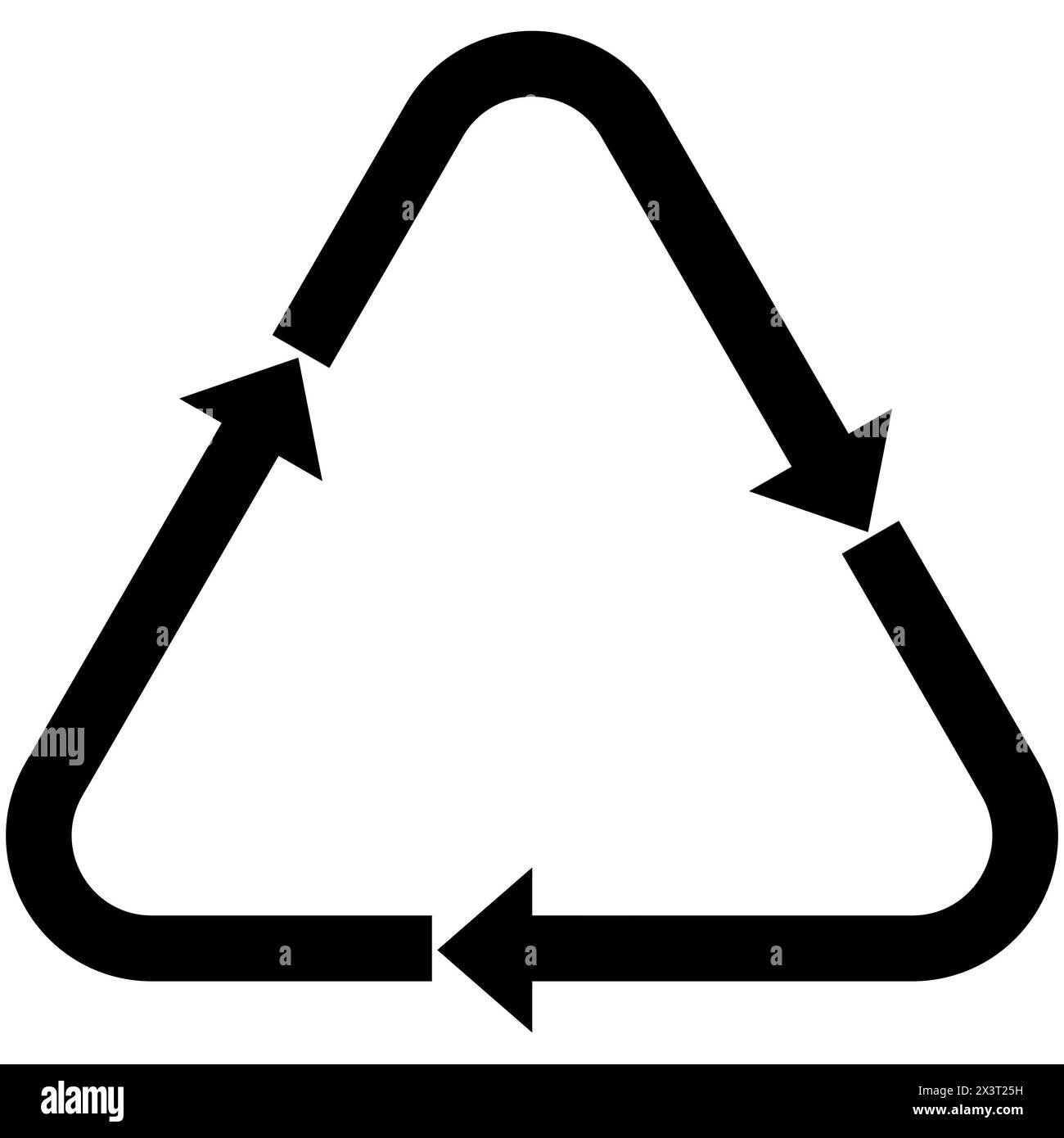 Isoliertes schwarz-weißes Recycling-Symbol für Nachhaltigkeit und Umweltschutz auf einem sauberen, weißen Hintergrund für eine klare Sichtbarkeit. Stockfoto