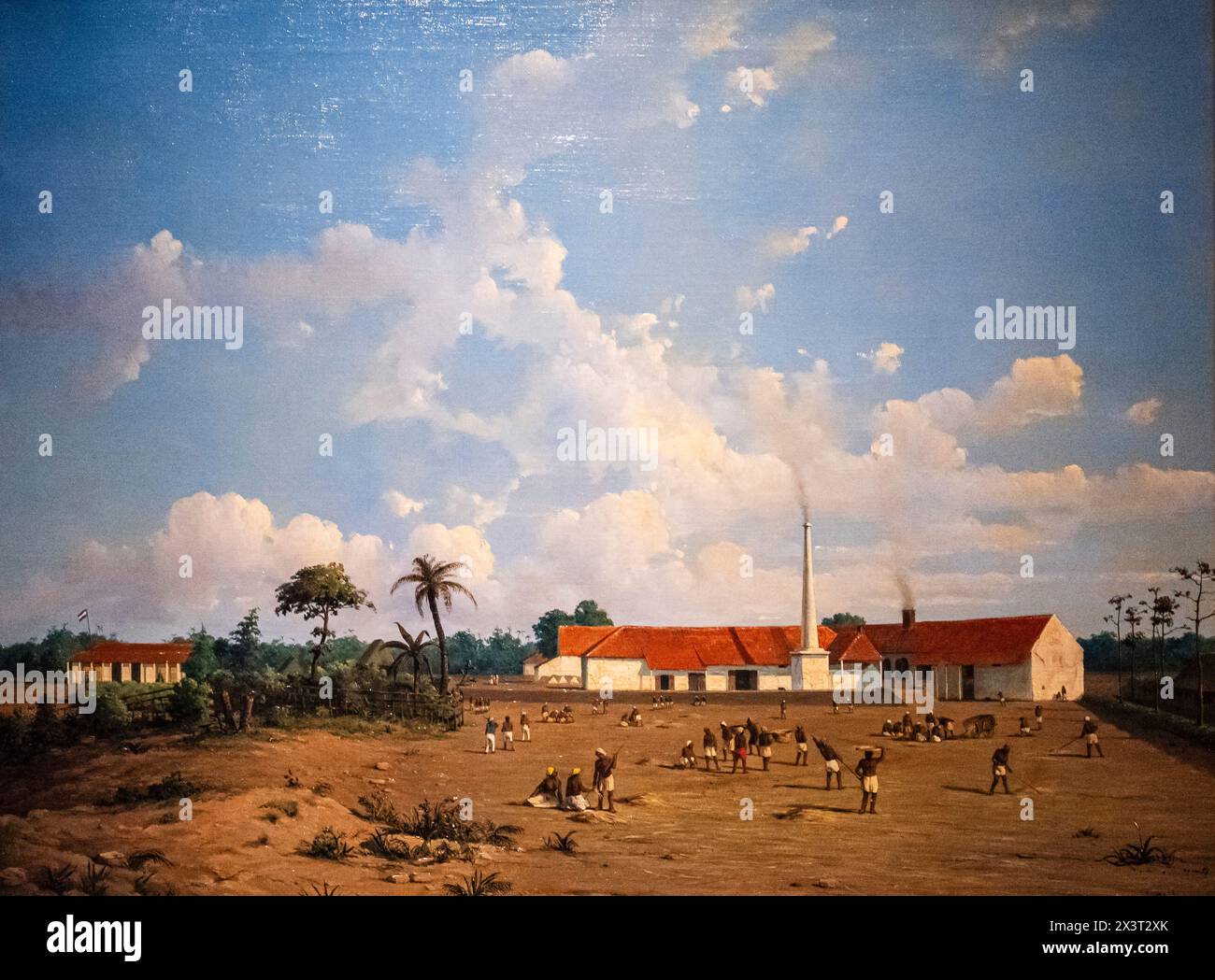 The Kemanglen Sugar Factory bei Tegal auf Java, Abraham Salm, Oil on Panel, 1870-1875, Amsterdam, Niederlande Stockfoto