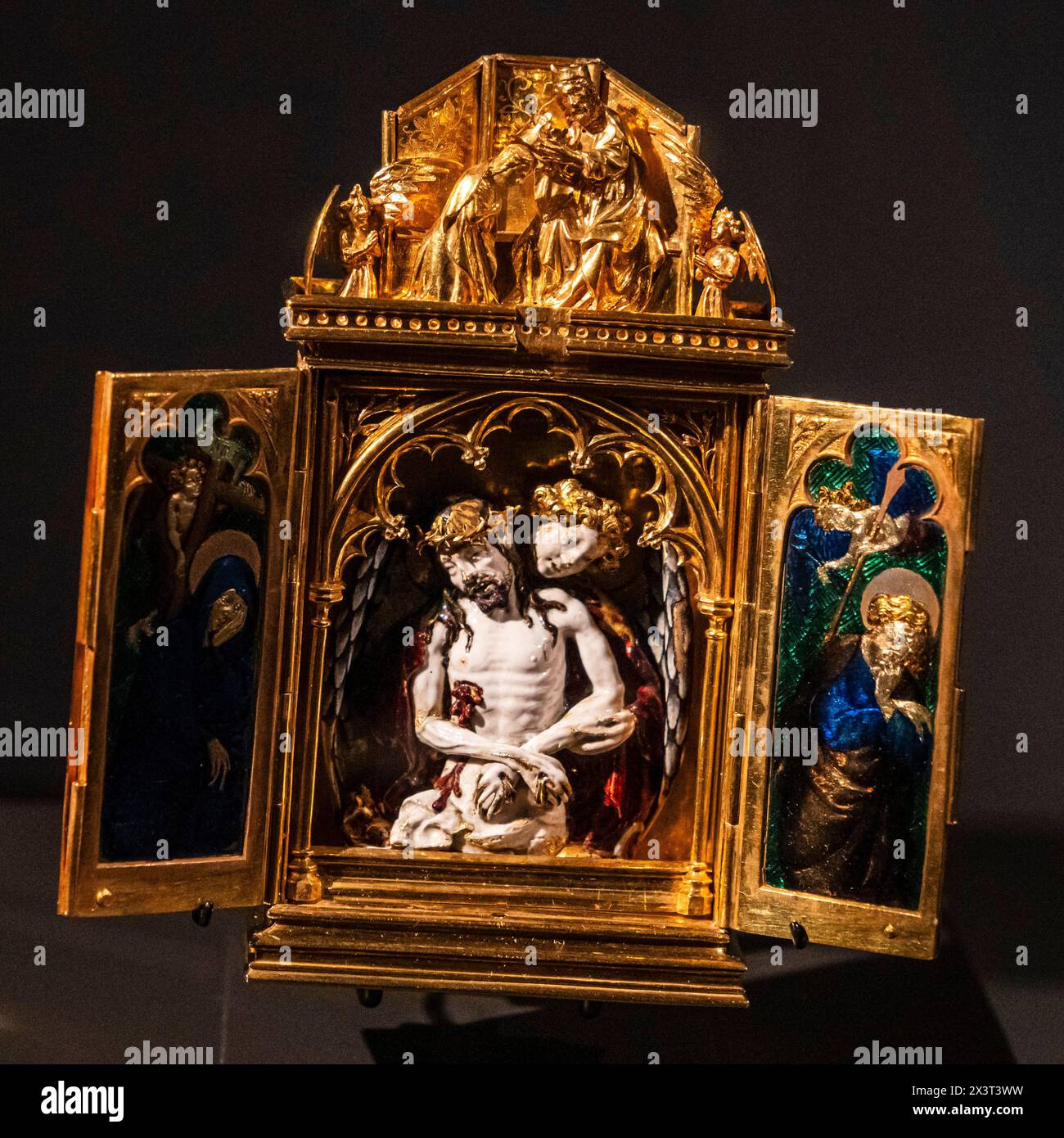 Reliquien in Form eines Triptychons, Paris, 15. Jahrhundert, Gold Emaille, Amsterdam, Niederlande Stockfoto