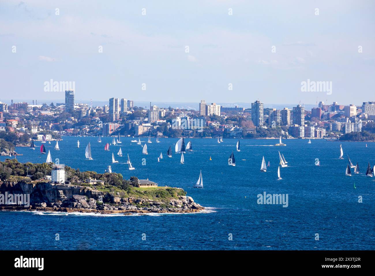 Segelyachten Boote im Hafen von Sydney, Blick vom Norden über South Heads und den Hafen in Richtung Point Piper und Rose Bay, Sydney, NSW, Australien Stockfoto