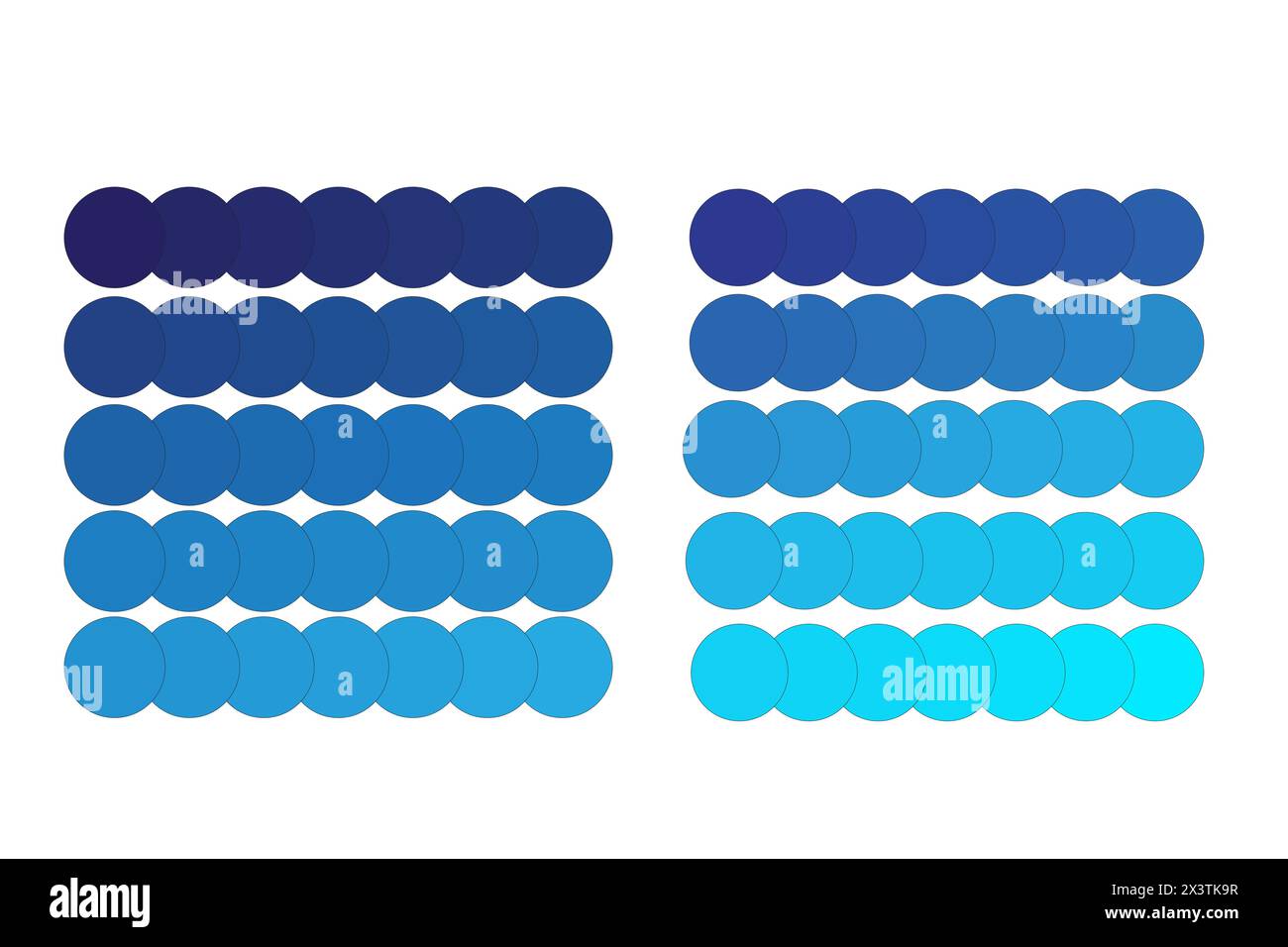 Blaue Farbspektrumkreise. Vektorschattierungsverlauf. Blaues Farbmuster des Designers. Stock Vektor