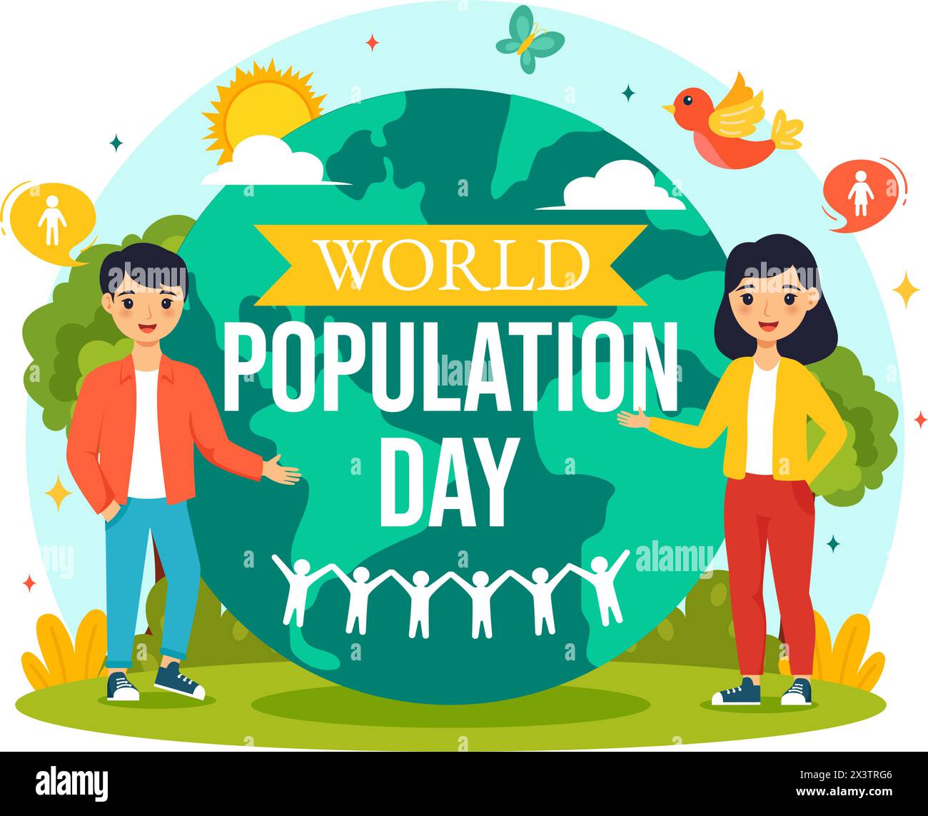 World Population Day Vector Illustration am 11. Juli, um das Bewusstsein für globale Populationsprobleme in Flat Kids Cartoon Hintergrund zu schärfen Stock Vektor