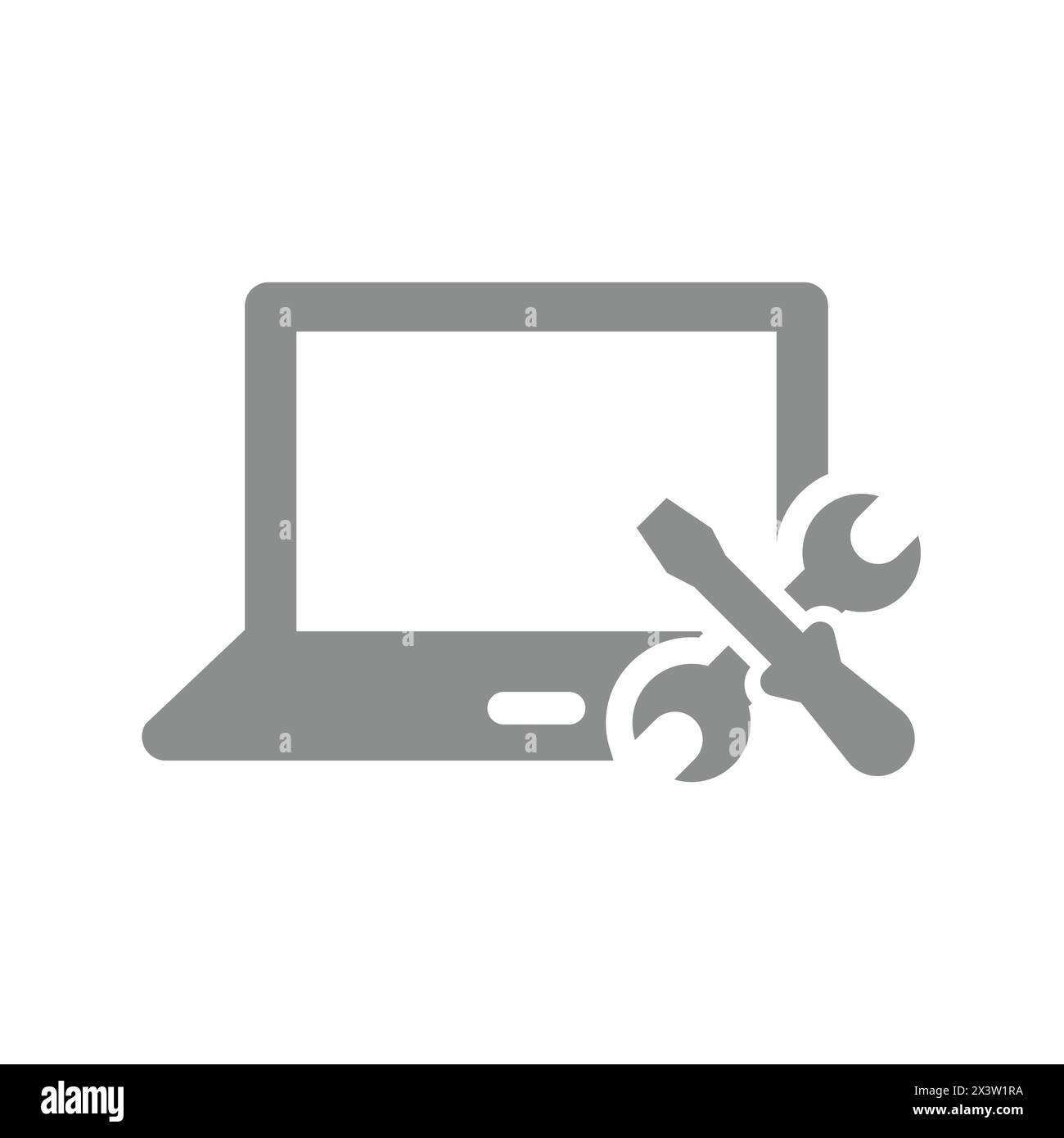 Vektorsymbol für Computer-Reparaturwerkstatt. Laptop und Schraubendreher, Reparaturservice und Support. Stock Vektor