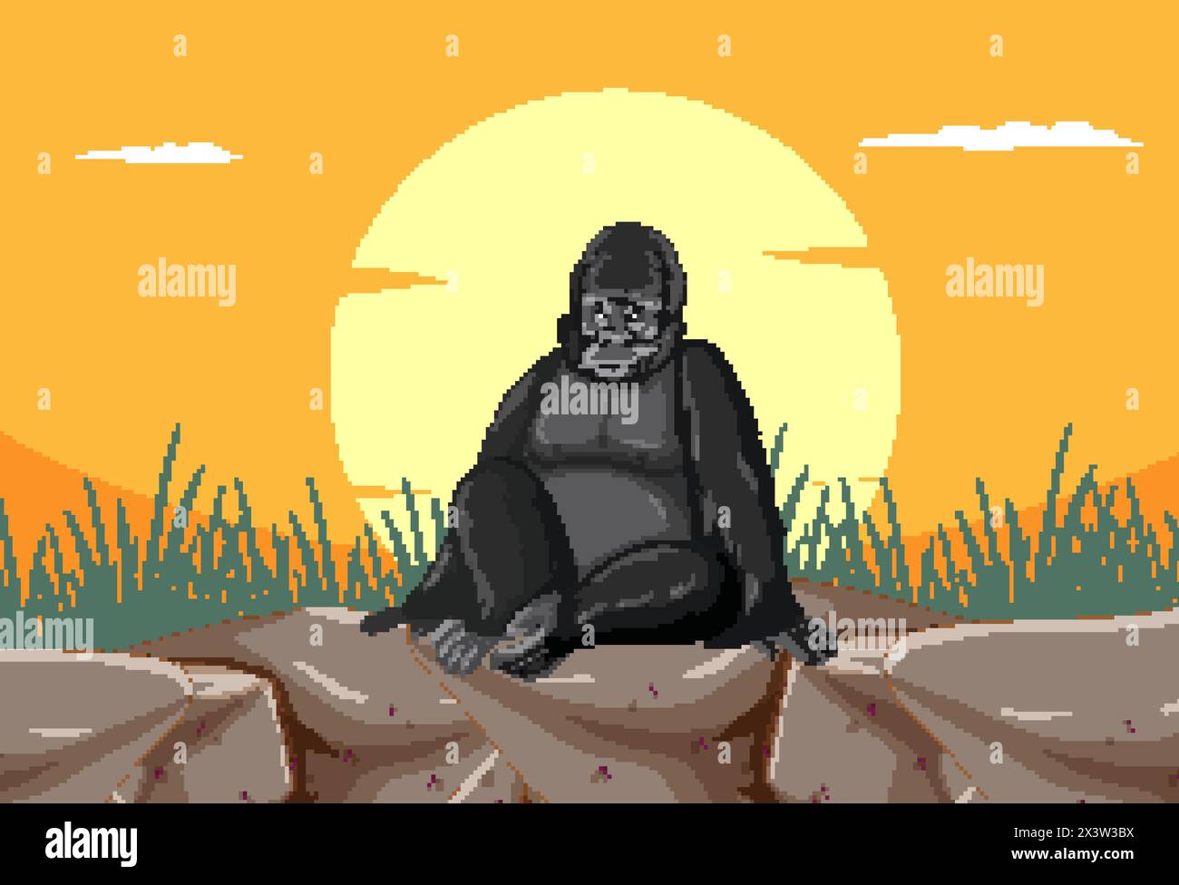 Vektor-Illustration eines Gorillas in der Abenddämmerung Stock Vektor