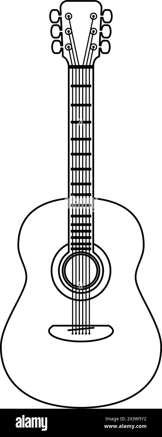 Eine klassische Akustikgitarrenfront im Inline-Art-Vektor-Stil Stock Vektor