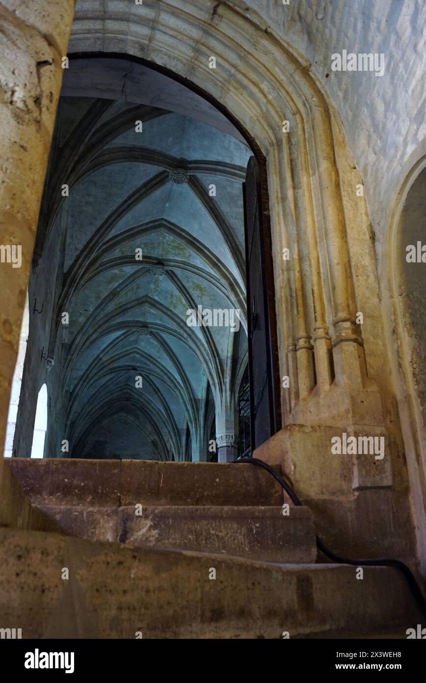 Eintritt in die Diäthalle, im Gebäude des Großen Palastes von Corvin Castle (Hunedoara, Rumänien). Stockfoto