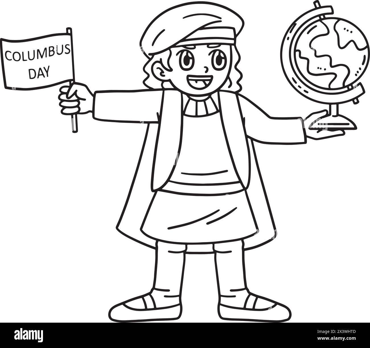 Columbus Day man mit Globe Isolated Coloring Stock Vektor
