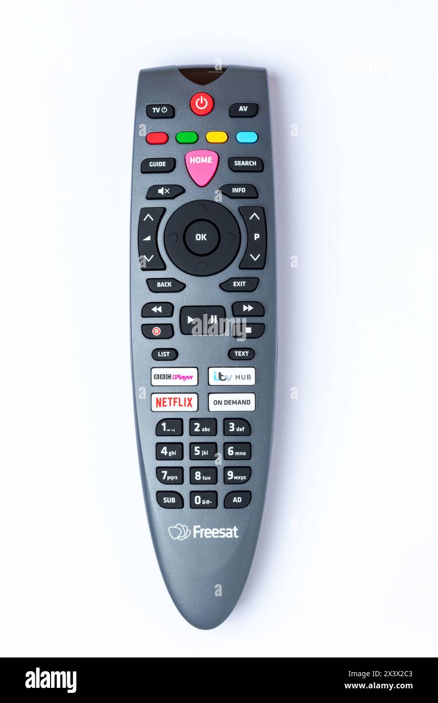 Nahaufnahme einer Freesat Fernbedienung Stockfoto