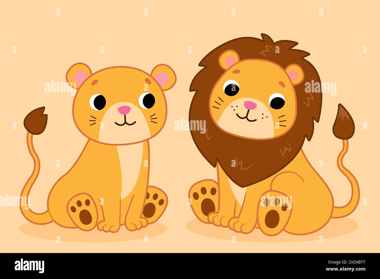 Niedlicher Cartoon-Löwe und Löwin. Illustration für Kinder. Vektorabbildung. Stock Vektor