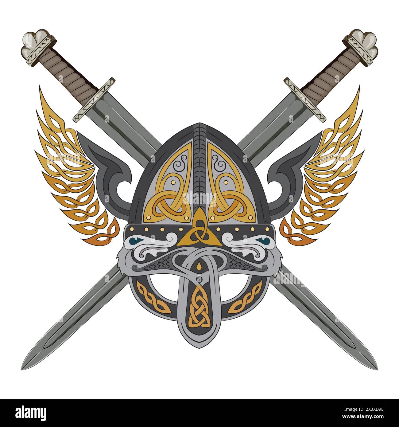 Dreifaches Odin-Horn mit skandinavischen Ornamenten Stock Vektor