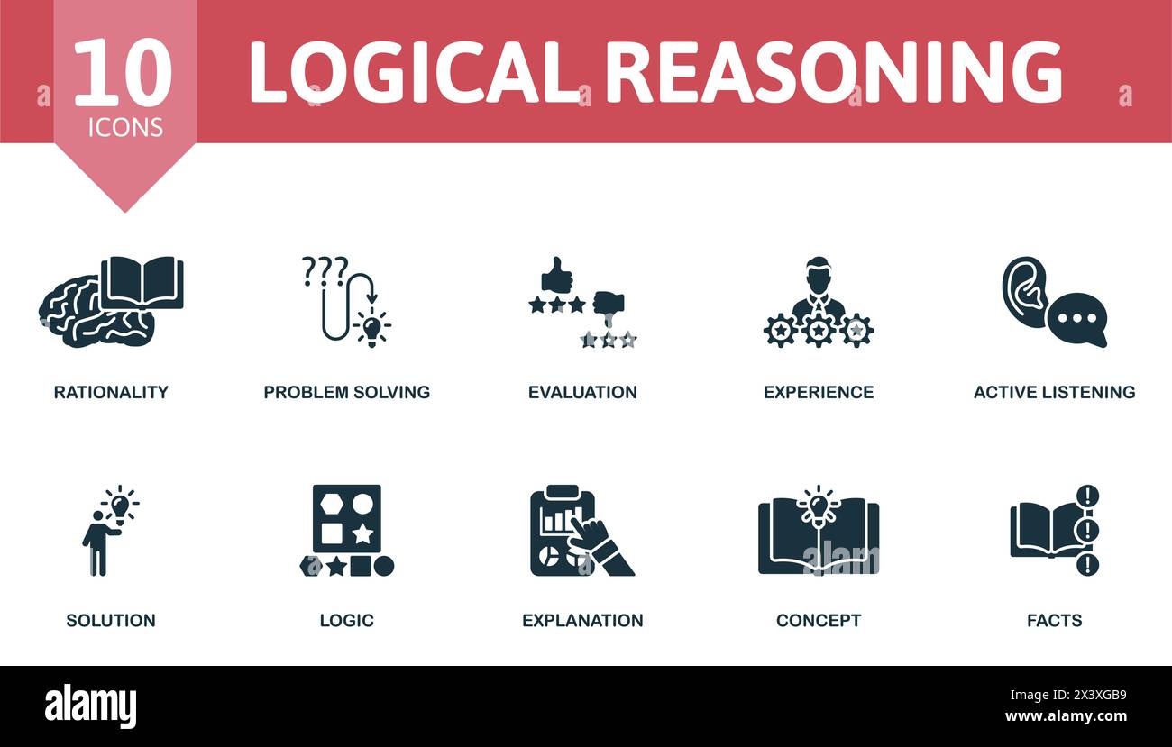 Logisches Argumentationsset. Kreative Symbole. Stock Vektor