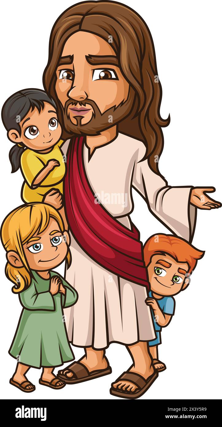 Jesus Christus mit Kindern Vektor-Cartoon-Clip-Art Stock Vektor