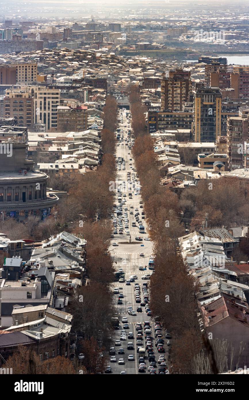 Jerewan, Armenien 15. Februar 2024: Allgemeine Sicht auf die Stadt Jerewan, die Hauptstadt Armeniens Stockfoto