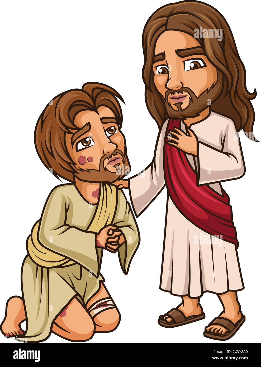 Jesus Christus reinigt eine Lepra-Vektor-Cartoon-Click-Art Stock Vektor